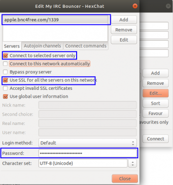 Screenshot of the Hexchat's Edit Network